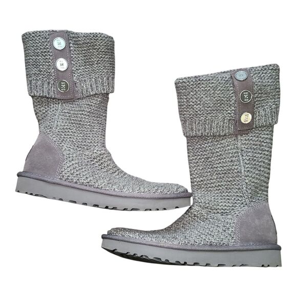 UGG Australia Cardy Classic Knit Tall Boots Olive Green/ Gray Women's Size 7 - Picture 1 of 10